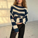 Knit Striped Off-shoulder Sweater-Outfit