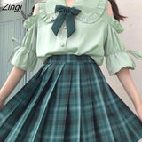 Lolita Blouses Women Summer Sexy Off Shoulder Peter Pan Collar JK Shirts Tops Japanese Preppy Style Kawaii Blusas