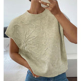Loose Women's Sweater Solid Color Knitted Embroidered Sleeveless Vest Vest