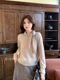 Xixi 2025 New Korean Version Of Elegant Long-Sleeved Wool Bottom Knitted Sweater Top