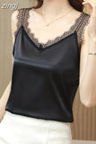 Top Women 2023 Summer Women Clothing Satin Lace V-Neck Sexy Blouse Solid Camisole Women Tops Vest White Crop Top Halter