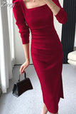 Collar Solid Wedding Maxi Dresses for Women Office Lady Bodycon Midi Dress Elegant Korea Fashion Clothes Autumn 2023