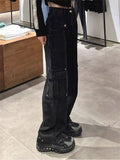 Women's Black Vintage Wide Leg Jeans Fashion Baggy High Waist Cargo Pants High Street Mopping Denim Trouser 2023 Autumn