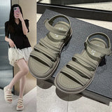 Word Buckle Platform Sandals Female 2025 Summer New Strip Platform Platform Students Casual Flat Sandals Roman