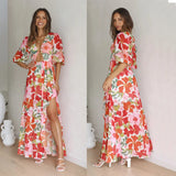 Zingj Women's 23 Summer New Print Sexy Deep V Crop Slit Dress