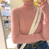 Sleeve T-shirts Women Solid Simple Basic All-match Korean Trendy Womens Tops Daily Soft Autumn Popular Ladies Clothing