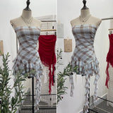 Shooting Hottie Sexy Shoulder Irregular Lotus Side Ribbon Bram Repair Print Sleeveless Top