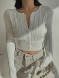 Cropped Button Cable Knit Cardigan-Outfit