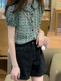 Doll Collar Bubble Sleeves Broken Flower T-Shirt Shirt Women 2025 New Summer High-End Small Shirt