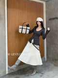 Xixi 2025 Autumn White Standard Temperament With Pure Color High Waist Slim Half Skirt Hair Long Dress