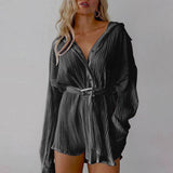 Women's New Shirt Collar Fashion Women's Clothing Tight Waist Folds Long Sleeves With