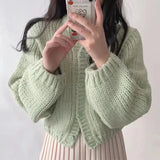 Round Neck Lantern Sleeve Knitted CardiganOutfit
