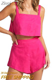 Women Two Piece Outfits Sleeveless Tank Top High Waist Shorts Set Solid Color Loose Summer 2pcs Short Sets