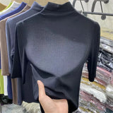 Zingj Slim Half-High Neck Five Part Sleeve T-Shirt Women's Design Sense Niche New Slim Bottom Shirt Middle Sleeve