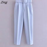 Women Fashion Solid Colors Ankle Length Pants Chic Business Trousers Office Lady Zipper Fly Pantalones Mujer Pants