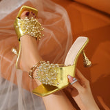 New Sexy Bow Glass And Electroplating Side Head High-Heeled