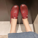 And Autumn Women's Shoes Soft Leather Flat Bottom New Anti-Slip Chinese Wind Comfortable Middle-Naught Mother Tied Grandmother Shoes Low