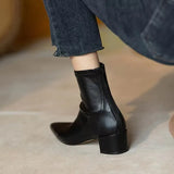 2025 New Korean Version Of The Sharp-Headed Short Boots Coarse Zipper And Martin Boots Fashion Women's