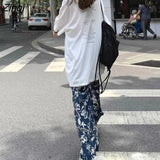 Pants Womens Floral Printed Retro Beach All-match Wide Leg Korean Style Loose Trousers Chic Elegant Trendy Hot