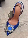 Fashionable Half Slippers Women's Sandals Fashionable Sparkling Rhinestones Satin Wine Glass Heel Shoes Closed-Toe