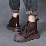 Cowhedular Retro Martin Boots Women Autumn And Winter New Set Leisure Short Boots With Round Head High Help