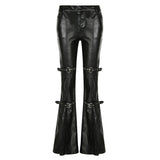 Day Buckle Waist Hollow PU Leather Sleetros Women 2025 Low-Rise Straight Pants New Leather