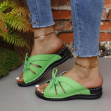 Bow Slope And Slippers New Solid Color Rocking Line Hollow Shoes Fish Mouth Slippers
