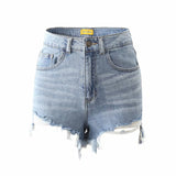 Zingj New Summer Stretch-Hole Denim Shorts With A High Waist And A Thin Washedged Wide-Legged Hot