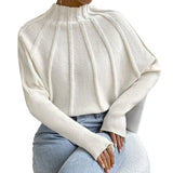 Collar Solid Color Knitted Knitted Head Bat Sleeve Sweater Outside The