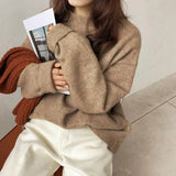 Zingj Women's Autumn Winter New Style With Lazy Wind Pure Color Sweater Loose Round Collar Thick Mixed Color Top Female-Outfit