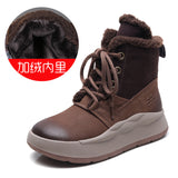 Leather Thick Bottom Boots Autumn And Winter Plus Velvet Warm Cotton Boots Round Head Zipper Retro Short Boots Martin
