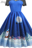 Christmas Costume Party Dress Short Sleeve Vintage Women Winter Xmas Sundress Robe