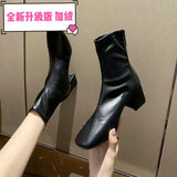 Fashion French High-Heeling Boots Short Boots Women Spring And Autumn Single Boots 2025 Temperament Coarse And Velvet To Increase The Wear