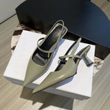 Temperament Pear Green Pointed Head Behind The Empty Stumbling Sandals Women 2025 New Gentle High Heel Single