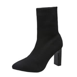 Flying Elastic Skinny Boots Women Autumn Large-Size High-Heeling Mid-Clinity Fashion Short Boots