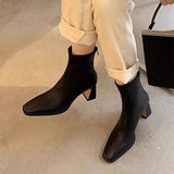 Brown Short Boots Women High And Thick Zipper Square Head 2025 New Winter Korean Version Of Thin Skinny