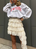 Personality Irregular Design Feel White Lace Skirt Fashion Hot Girl With Breathable