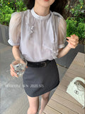 Xixi 2025 Summer New Korean Version Of The Temperament Flower Chiffon Short-Sleeved Shirt Women Top Women