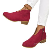 And Winter Leopard Tude Square Root Short Boots Side Zipper Round Head V Mouth Velvet Face Naked Boots