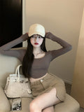 Zingj And Spicy Pure Desire Wind T-Shirt Slim Long Sleeve Design Sense Bottom Shirt Crop Hot Girl Short Student Jacket Female Early