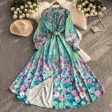 Retro Romantic Print Chiffon Dress Woman 2025 New Temperament Loose Waist Thin Elegant