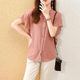 Summer New Airy Chiffon Flying Sleeves Pure Color Shirt Beautiful Loose Thin Thin