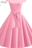 Summer Women Dress Short Sleeve Vintage V Neck Casual Elegant Retro Pin Up Rockabilly Party Midi Dresses