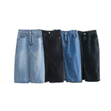 New Denim Split Design Medium-Length Skirt