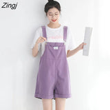 Women Denim Purple Washable Pocket Trendy Ins Adjustable High Waist Loose 2XL All-match Leisure Solid Simple Lovely