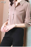 Spring Shirt Women Long Sleeve Satin Fashion Solid Ladies Tops Blouse Single-breast Button Chiffon Turn-down Collar
