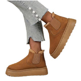 And South Korea Solid-Colored Thick Background Snow Boots Women's Pine Velvet Cloth Tight Belt Warm Cotton Boots
