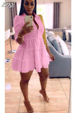 Solid Ruffles Shirt Dress Women Streetwear Half Sleeve Buttons Up High Waist Mini Dress Summer Casual Party