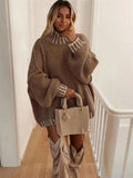 Autumn And Winter New Women's High-Collar Design Sense Bump Color Loose Jacket