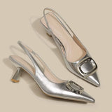 Temperament 2025 Summer High Heels Female Fine Heel High-Heeled High-End Black Bag Head Sandals French Way Button Single